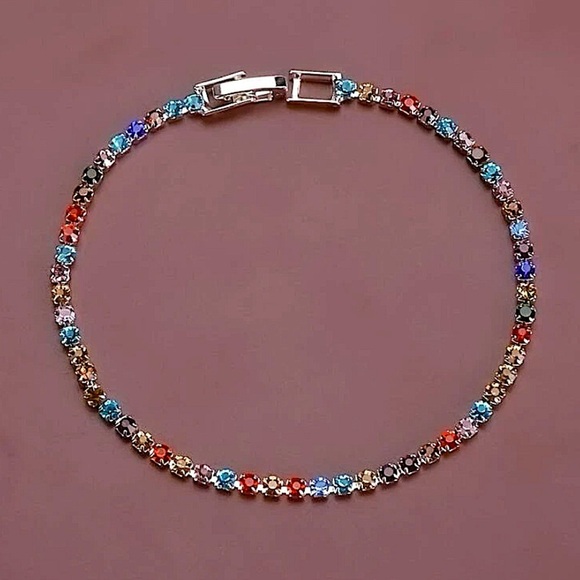 SILVER MULTICOLOR RHINESTONE BRACELET - Picture 1 of 5